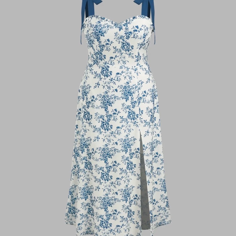 CIDER FLORAL KNOTTED SPLIT MIDI DRESS
